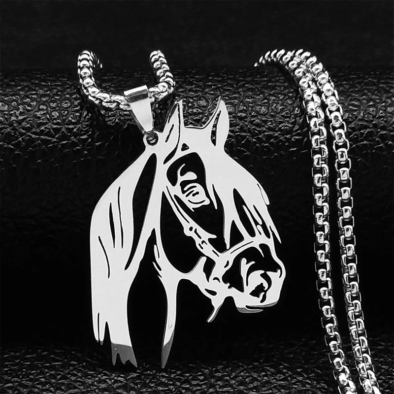 Horse Head Pendant Necklace for Women/Men Stainless Steel Animal Accessories Chain Necklaces Gift Jewelry Colar Masculino N2026