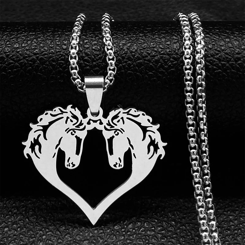 Horse Head Pendant Necklace for Women/Men Stainless Steel Animal Accessories Chain Necklaces Gift Jewelry Colar Masculino N2026