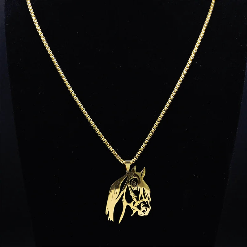 Horse Head Pendant Necklace for Women/Men Stainless Steel Animal Accessories Chain Necklaces Gift Jewelry Colar Masculino N2026