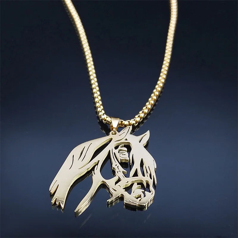 Horse Head Pendant Necklace for Women/Men Stainless Steel Animal Accessories Chain Necklaces Gift Jewelry Colar Masculino N2026