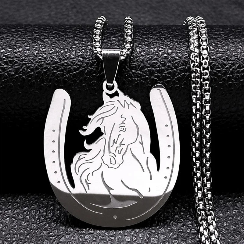 Horse Head Pendant Necklace for Women/Men Stainless Steel Animal Accessories Chain Necklaces Gift Jewelry Colar Masculino N2026