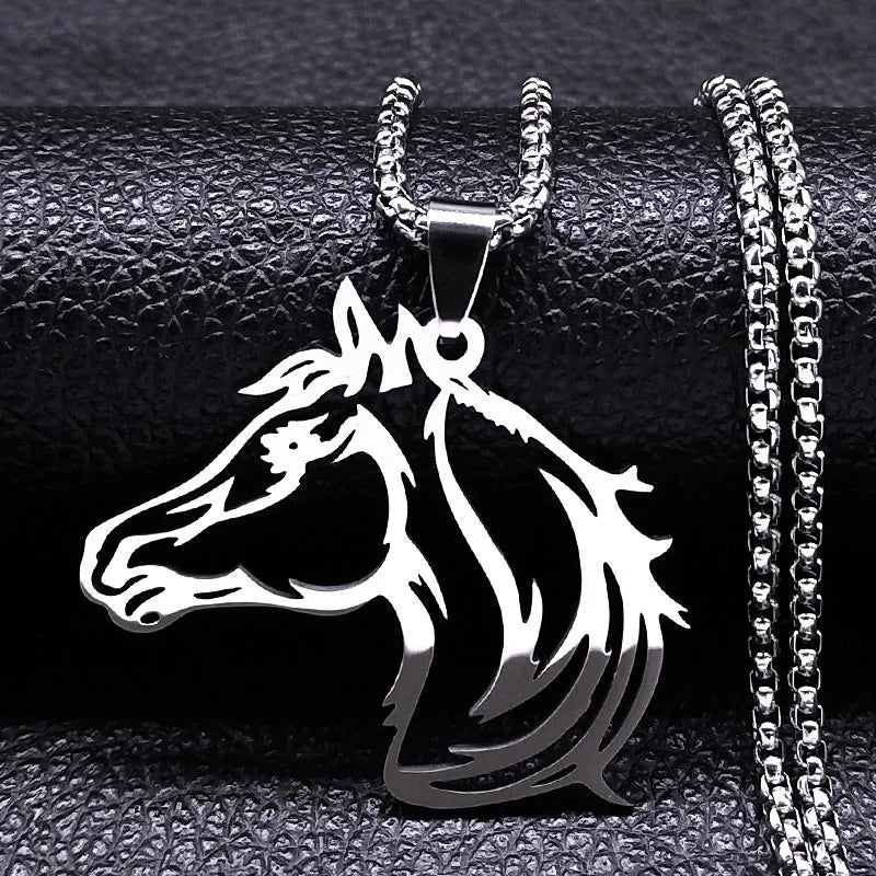 Horse Head Pendant Necklace for Women/Men Stainless Steel Animal Accessories Chain Necklaces Gift Jewelry Colar Masculino N2026