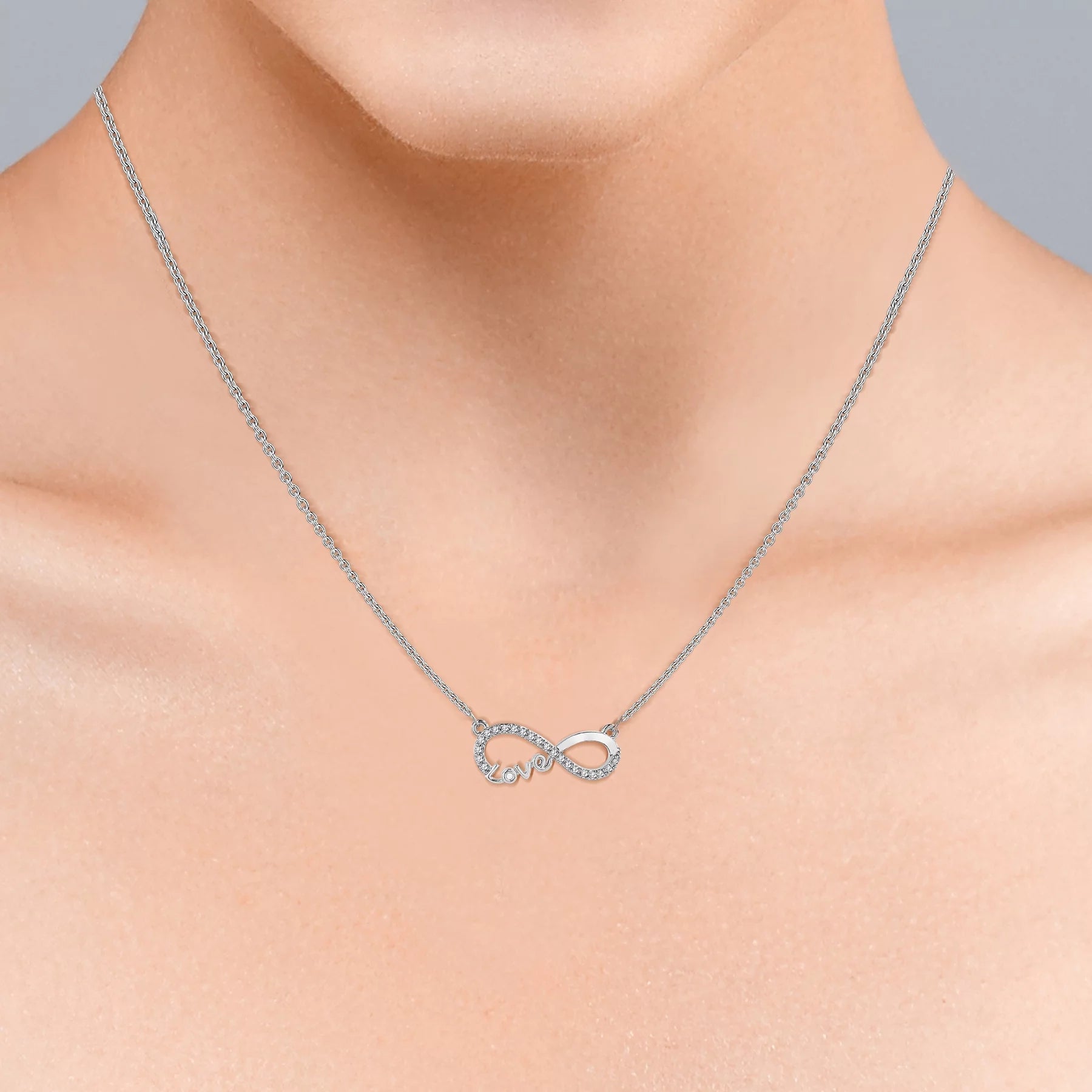 Infinity Love Pendant Necklace - Meaningful Jewelry for Her - Anniversary Gift in 18K White Gold Plated