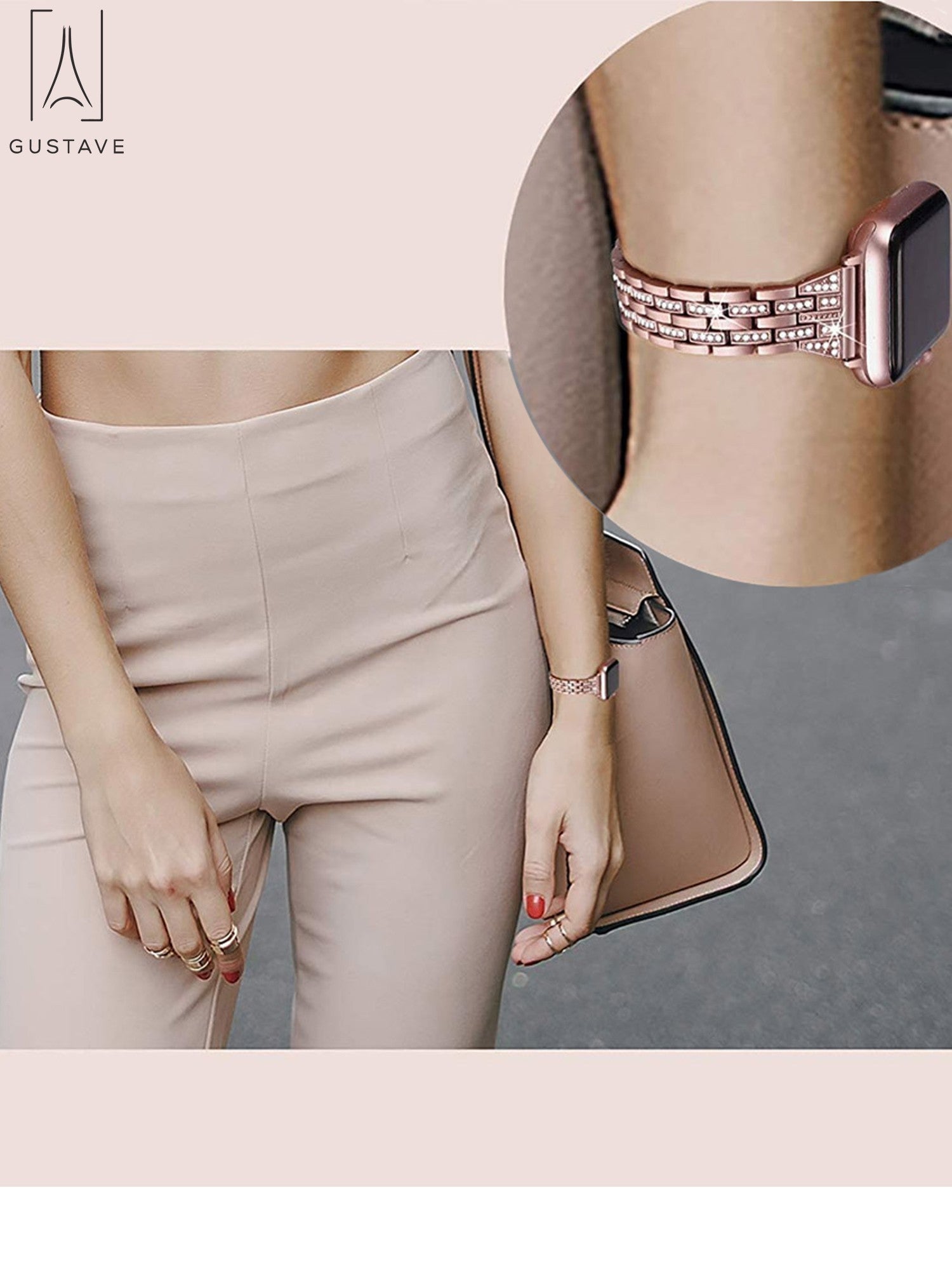 Metal Apple Watch Band 38Mm 40Mm 42Mm 44Mm Compatible with Iwatach Series Ultra SE 8 7 6 5 4 3 2 1 Elegant Bracelet Wristband Strap with Diamond Rhinestone for Women "Pink"